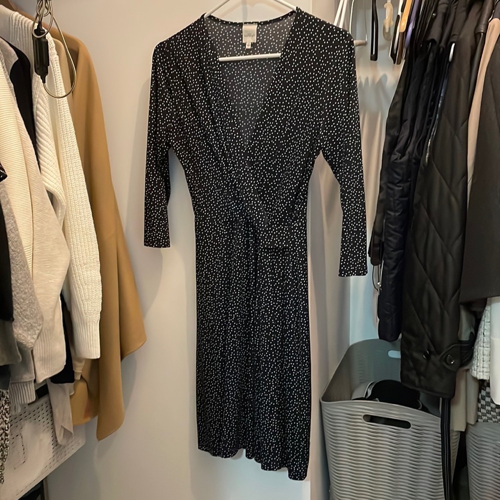 Navy Polkadot 3/4 Sleeve work dress